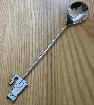 ŁYŻECZKA KOT KOTEK DO HERBATY DESERÓW Z KOTKIEM CHROM OLDMAN PREZENT 14cm