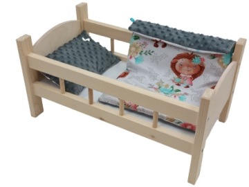 ŁÓŻECZKO DREWNIANE dla lalek LALKI + POŚCIEL