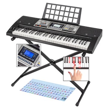 Клавиатура для обучения КЛАВИШИ С ПОДСВЕТКОЙ + ПОДСТАВКА ДЛЯ ОРГАНА + Наклейки с музыкальными нотами