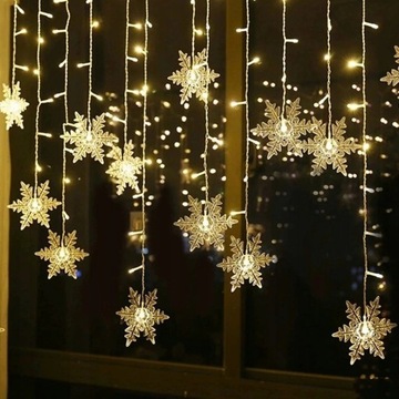 KURTYNA ŚWIETLNA LAMPKI LED GIRLANDA ŚNIEŻYNKI3,5m