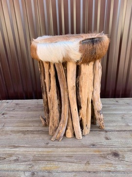 PUFA TABORET KRZESEŁKO DREWNO SKÓRA LOFT RETRO CUD