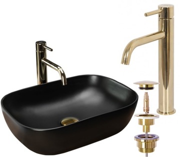 Umywalka Rea Belinda Black Mat + Bateria Korek