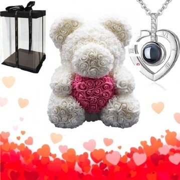 MIŚ Z BIAŁYCH RÓŻ Z SERCEM + GIFTBOX pachnący
