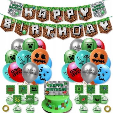 Minecraft Dekoracje urodzinowe BALONY zestaw