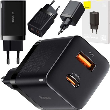 СЕТЕВОЕ ЗАРЯДНОЕ УСТРОЙСТВО 2xUSB QC PD 30 Вт БЫСТРО МОЩНЫЙ USB C USB-C ЧЕРНЫЙ IPHONE 15
