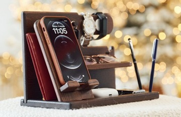 Деревянная док-станция для телефона, подставка для кошелька и органайзер для часов