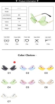 Vintage Dragonfly Wings okulary przeciwsłoneczne moda bez oprawek damskie p