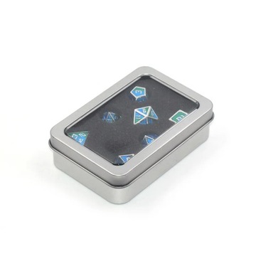 SREBRNE METALOWE ETUI PUDEŁKO NA KOSTKI RPG 10,7x7,2 CM