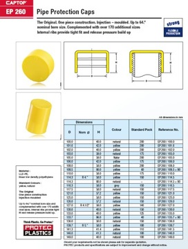 Заглушки для труб, защитные колпачки EP 260 21,3 - 1000 шт.