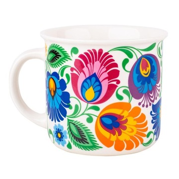 KUBEK FOLK 350 ML - WZORY ŁOWICKIE - BIAŁY FOLKSTAR