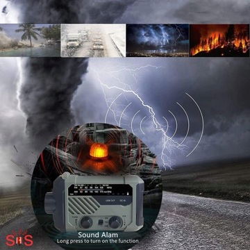 PRZENOŚNE RADIO NA KORBKĘ Z BATERIĄ SOLARNE 2000MAH, RADIO AWARYJNE Z AM FM