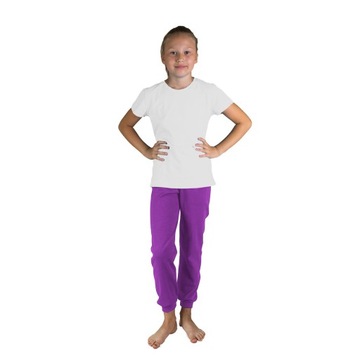 SPODNIE DRESOWE GŁADKIE BAWEŁNIANE FIOLETOWE DZIECIĘCE LUŹNE CIENKIE 134