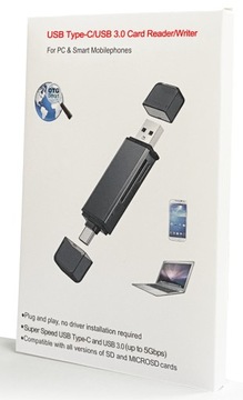 Czytnik kart pamięci adapter USB 3.0 / USB-C microsd sd 2w1 uniwersalny