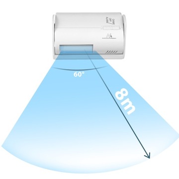 Bezprzewodowy sygnalizator wejścia Maclean, czujnik PIR, zasięg 8m, zasilan