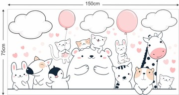 НАКЛЕЙКИ НА НАСТЕНУ ЖИВОТНЫЕ ОБЛАКА 75x150см ZC
