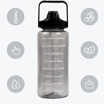 БУТЫЛКА ДЛЯ ПИТЬЕВОЙ ВОДЫ BPA FREE SPORT 2Л С ОТМЕТКОЙ ВРЕМЕНИ С СОЛОМОЙ