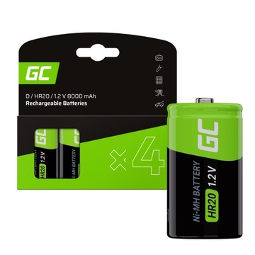 4x AKUMULATORKI D HR20 R20 1.2V 8000mAh GREEN CELL BATERIE duża pojemność