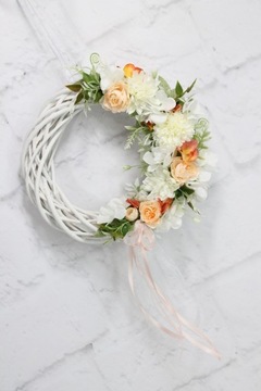 Осенний венок на дверь, цветочная центральная часть КРЕМОВЫЙ