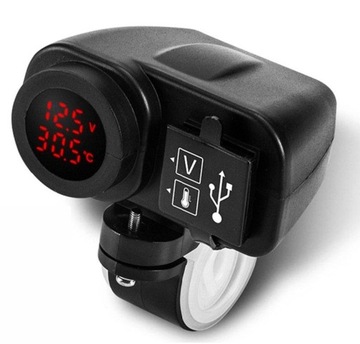 ŁADOWARKA USB 2.1A WOLTOMIERZ TERMOMETR NA MOTOR