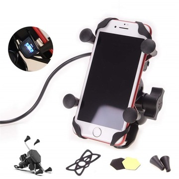 ДЕРЖАТЕЛЬ ДЛЯ ТЕЛЕФОНА ЗАРЯДКА USB 2.1А СКУТЕР МОТОЦИКЛ ПОД ЗЕРКАЛО СТАБИЛЬНЫЙ