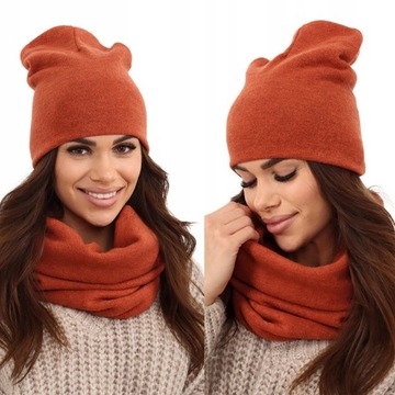 KOMPLET DAMSKI CZAPKA KOMIN POLSKI RUDY 2468