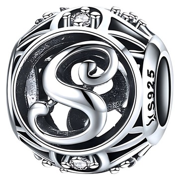 CHARMS LITERKA S srebro S925 koralik beads AŻUR cyrkonie ażurkowy litera