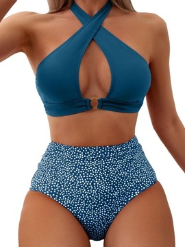 Dwuczęściowy strój kąpielowy w kropki, zestaw bikini w kratkę, wysoki,