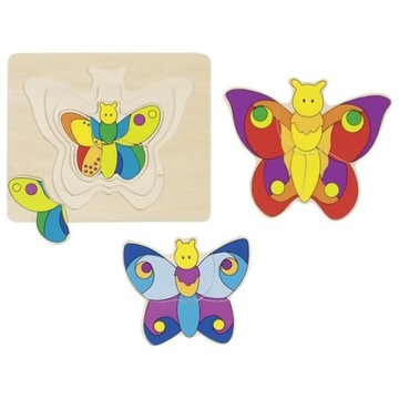 Drewniana układanka warstwowa puzzle MOTYLKI 11 el