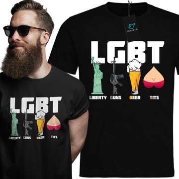 KOSZULKA MĘSKA LGBT LIBERTY GUNS BEER TITS DLA FACETA ŚMIESZNA S