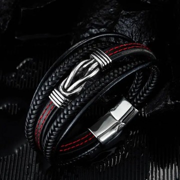 МУЖСКОЙ КОЖАНЫЙ БРАСЛЕТ ЧЕРНЫЙ, МАГНИТНЫЙ ЗАЖИМ, ШИРОКАЯ СТАЛЬ