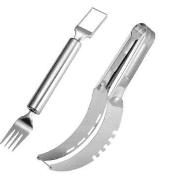 2Pcs Watermelon Cutter Stainless Steel Knife Fork Slicer Tool Dual Head