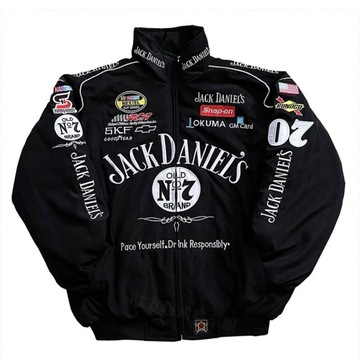 Kurtka Spring Jack Daniels Motorcycle Racing, haftowana, wyściełana bawełną