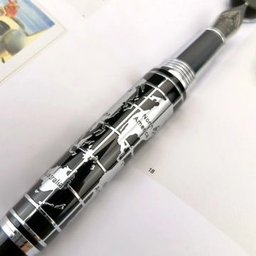High Quality Metal Fountain Pen World Map Silver Plated Pen Men's Non