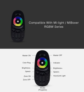 Пульт дистанционного управления Milight FUT096B RGBW 4 зоны BLACK TOUCH