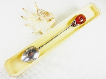 Łyżeczka srebrna z bursztynem, handmade 926-2
