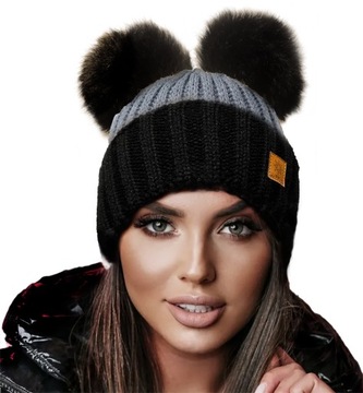 Zimowa CZAPKA CIEPŁA z dwoma pomponami Woolk