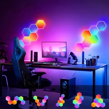 6x HEXAGON RGB ИГРОВАЯ НАСТЕННАЯ ЛАМПА МОДУЛЬНАЯ СИНХРОНИЗАЦИЯ МУЗЫКИ