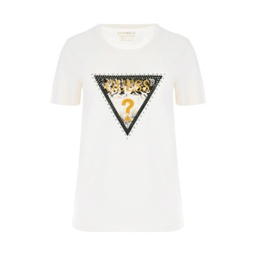 GUESS KOSZULKA DAMSKA T-SHIRT TRIANGLE TEE ECRU S