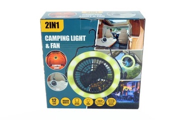 Lampa kempingowa 12 led wentylator z uchwytem do zawieszenia pod namiot