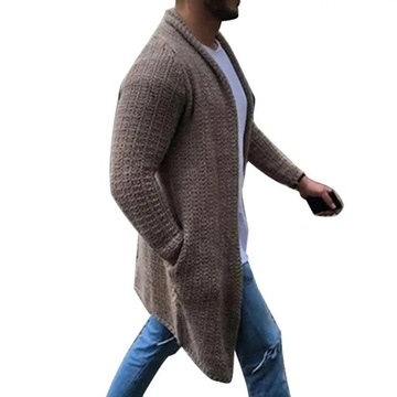 Men Cardigan Solid Color Open Front Knit Sweater L