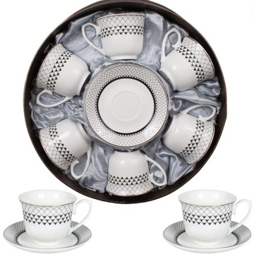 Filiżanki ze spodkami ZESTAW PREZENTOWY na 6 osób 12el porcelana MR6-06 SIA
