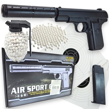 TOKAREV TT REPLIKA BRONI ASG Pistolet METALOWY Kulki TŁUMIK GRANAT 2 tarcze