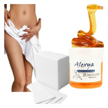 Depilacja bikini w domu pasta cukrową intymna krocza + BLOKER + PUDER PASKI