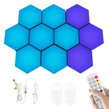 СВЕТОДИОДНЫЕ МОДУЛЬНЫЕ СЕНСОРНЫЕ НАСТЕННЫЕ СВЕТИЛЬНИКИ 10 ШТ. RGB ПРИЛОЖЕНИЕ ДИСТАНЦИОННОЕ УПРАВЛЕНИЕ