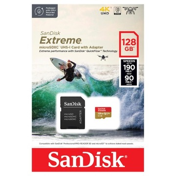Karta pamięci SanDisk microSD 128GB Extreme 190/90MB/s ActionCam UHS-I U3