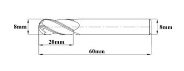 ТВЕРДОСПЛАВНАЯ ФРЕЗА ФОРМА 8 мм ДЛИНА 8 мм 60 мм 4F 55HRC