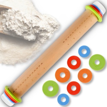 WAŁEK DO CIASTA PIZZY REGULOWANY DREWNIANY KUCHENNY 4 GRUBOŚCI DUŻY