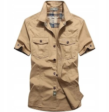 Pánska košeľa s krátkym rukávom vo farbe khaki módna elegantná štýlová