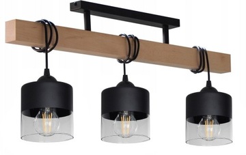 LAMPA WISZĄCA SUFITOWA PLAFON ŻYRANDOL 015-3PCS LED LOFT DREWNIANA E27