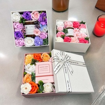 Flower Box kwiaty mydlane ze ŚWIECA w pudełku prezent dla nauczyciela